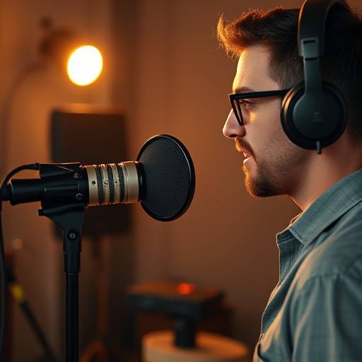 Voiceover artist speaking into a microphone